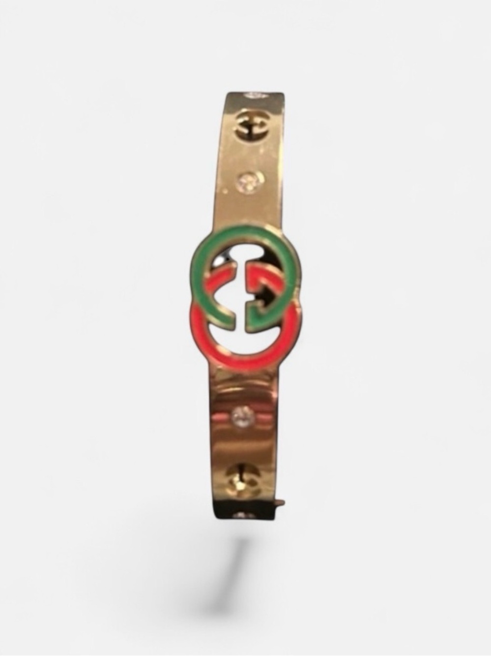 Gold-Tone Women’s Bracelet with Green and Red Enamel Accent